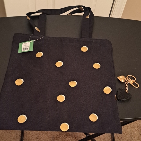 kate spade Handbags - Kate Spade Gold Dot Tote Bag with Heart Charm Key Chain both New